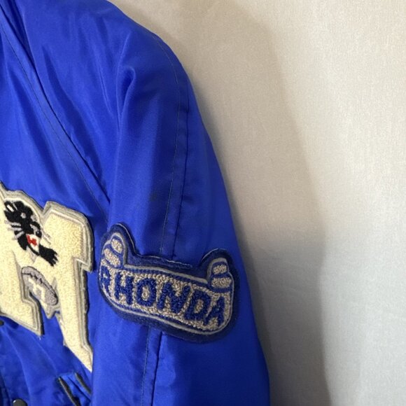 Vintage Women’s 34 Varsity Tiger Bomber Jacket Blue Satin Preppy Cheerleader 70s - Picture 2 of 7